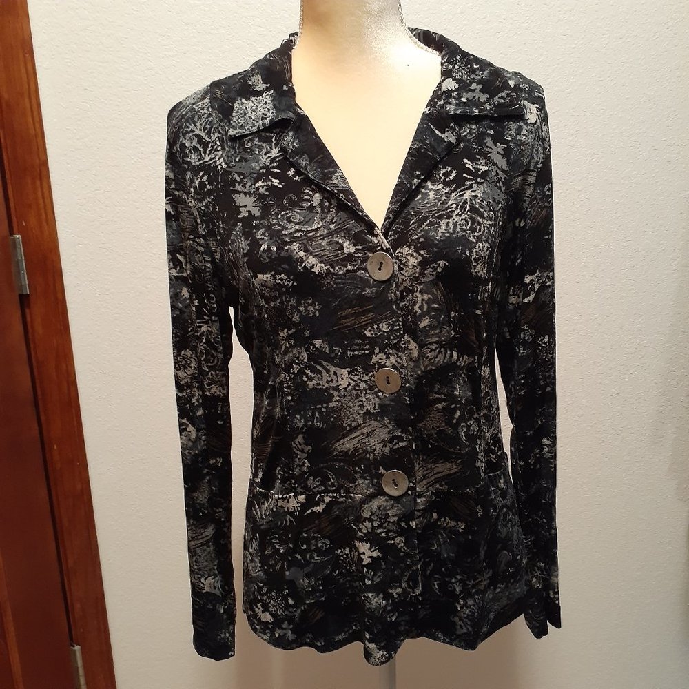 Chico’s Travelers Twilight Shadows Gwendolyn Jacket Size 1 (Medium 8)